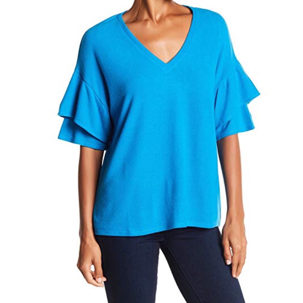 H by bordeaux | Blue Ruffled Top - E91